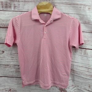 Turtleson Tour Performance Golf Polo‎ Shirt Mens Size Large Pink White Striped